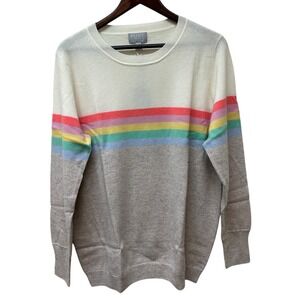 Pure Collection Cashmere Rainbow Stripe Boyfriend Sweater US 14/16 UK 18 NEW